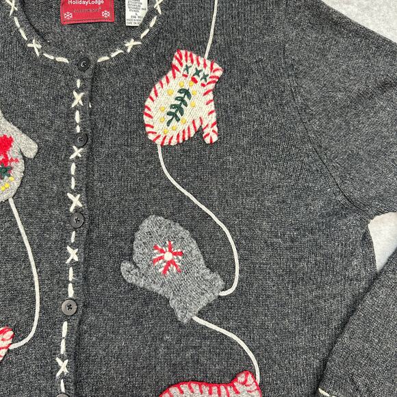 Holiday Lodge by Northcrest Sweater WMNS L Gray Mitten Embroidery Ugly Christmas - Picture 3 of 8
